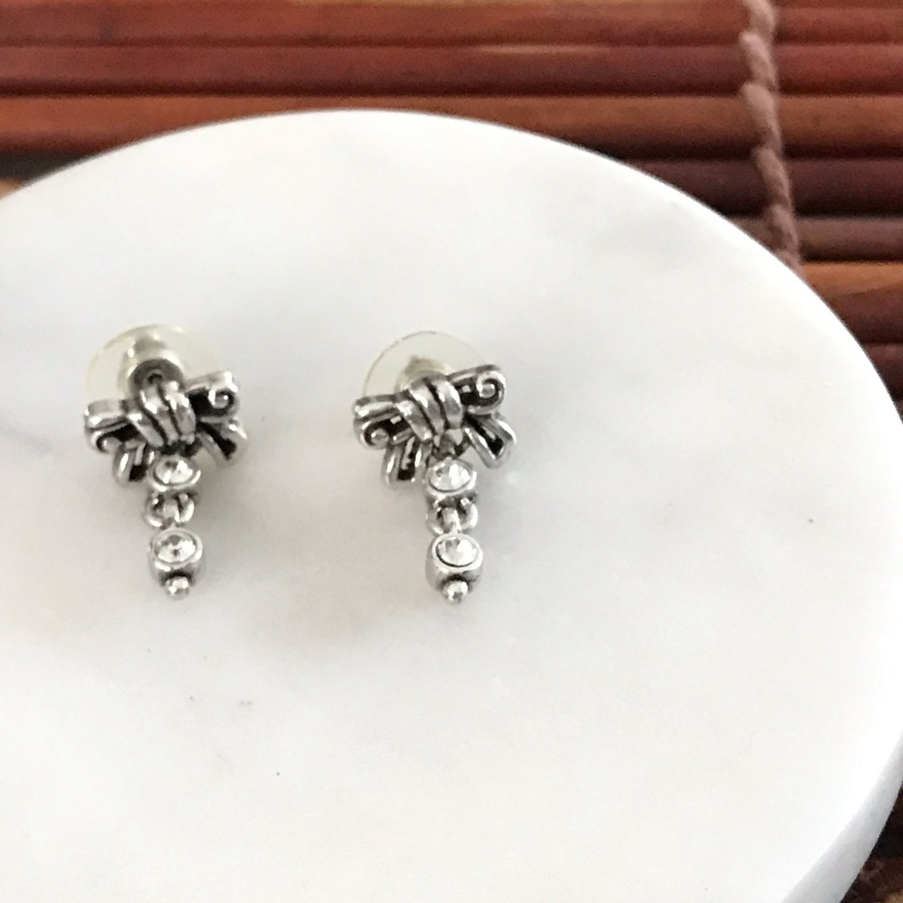 Brighton Silver Bow Earrings with Drop Crystal Stones